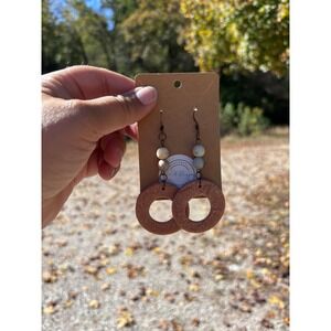 Boho Circle Dangle Earrings Women's Fashion Jewelry Earth Tone Handmade w/clay